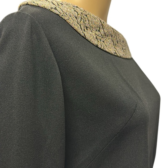 Vintage 50s Leslie Fay Original Zip Back Black Top Tapestry Collar and Cuff L - Picture 3 of 8